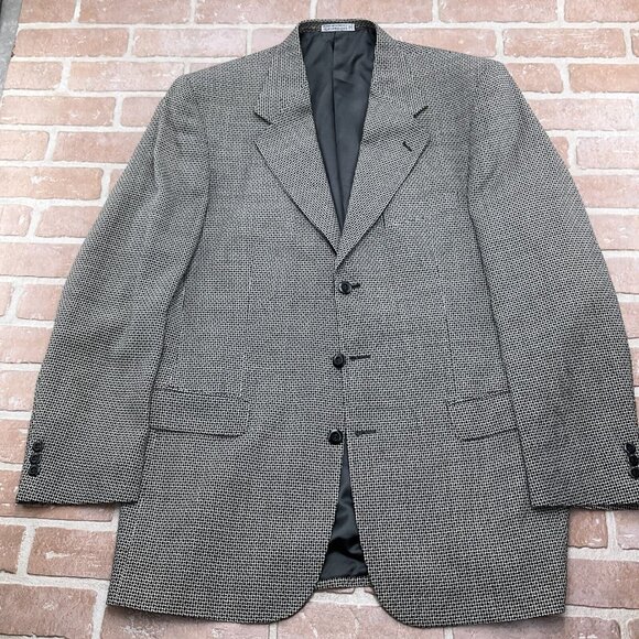 Cruppo Bachrach Blazer Men 42L Black White Check Classic Career Wool Jacket VTG - Picture 1 of 14